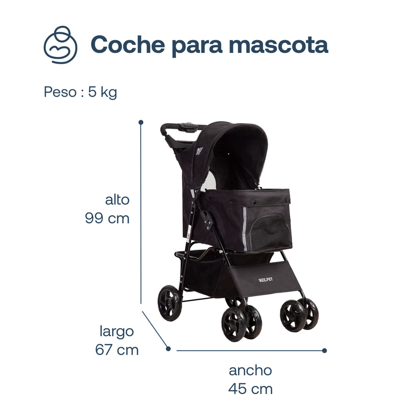 Coche Mascotas Plegable Pro Perro Gato Negro BeePet by, Bebesit