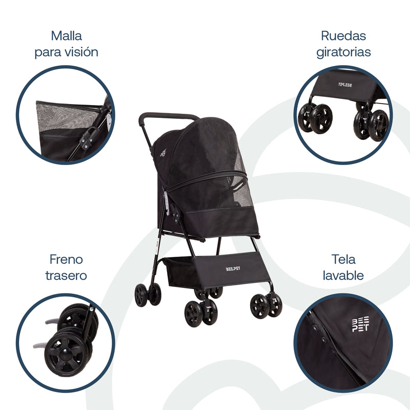 Coche Mascota Plegable Light Perro Gato Negro BeePet by, Bebesit