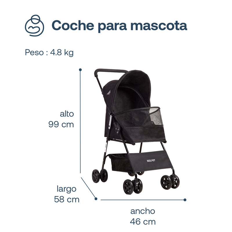 Coche Mascota Plegable Light Perro Gato Negro BeePet by, Bebesit
