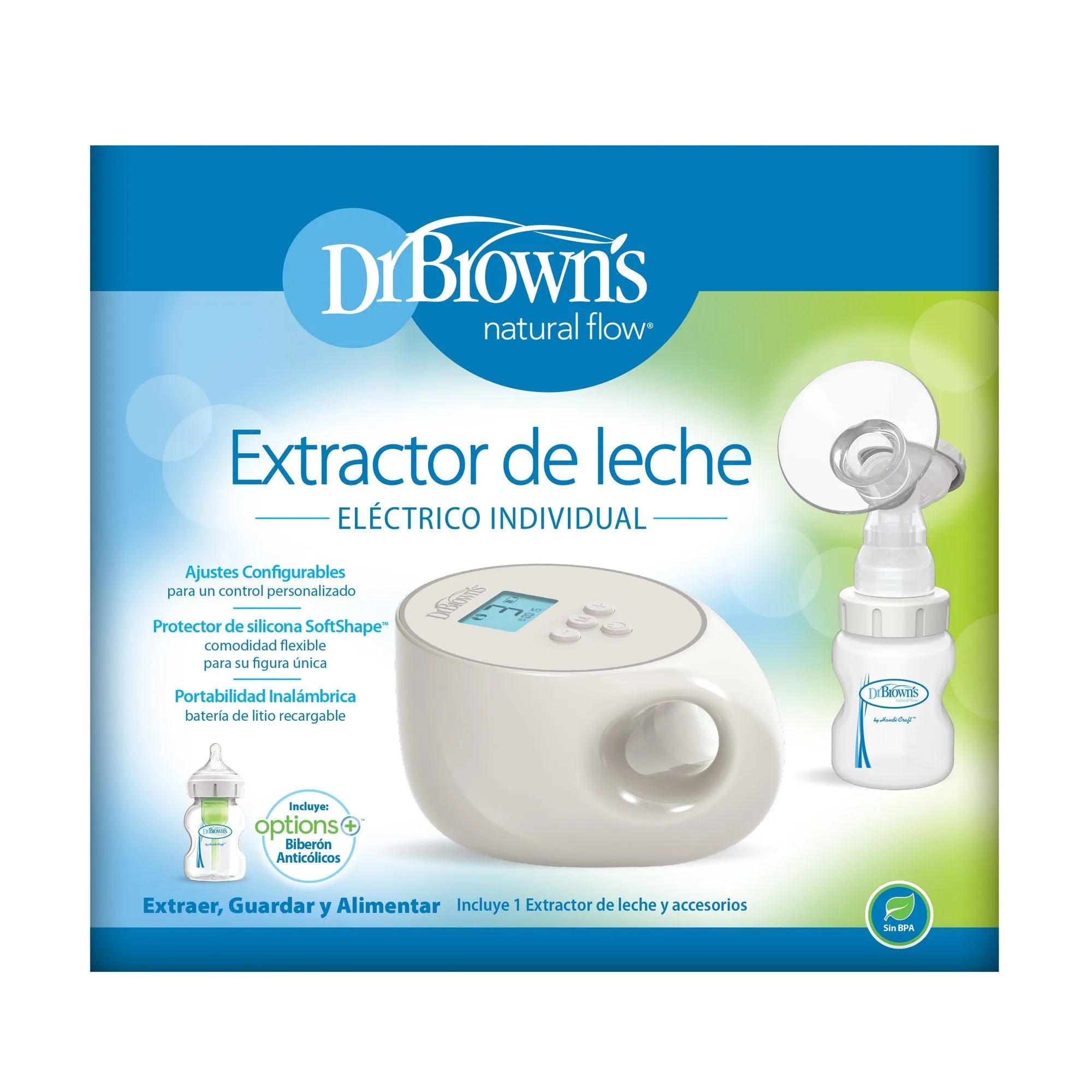 Extractor de Leche Eléctrico individual 220V c/ Mam Boca Ancha 150ml, Dr.Brown's.