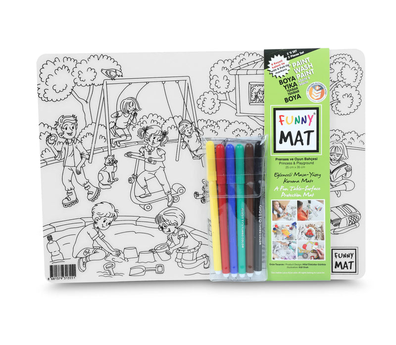 FUNNY MAT PRINCESA Y PATIO DE JUEGOS 2 PACK CON 6 ROTULADORES.