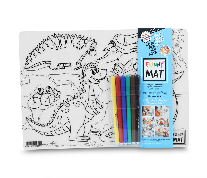 2 Pack Tapete Espacio y Dinosaurios  con 6 rotuladores, Funny mat