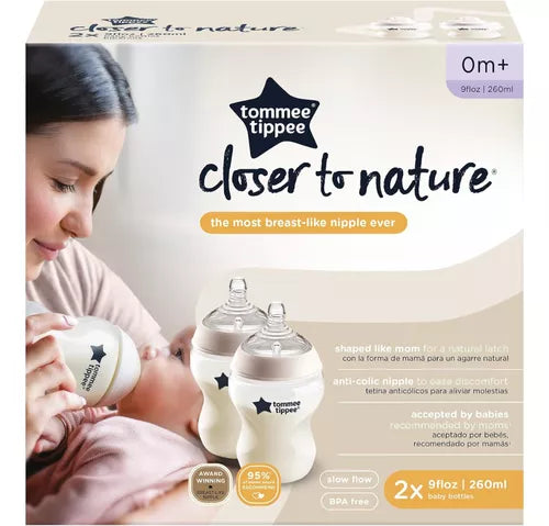 Set 2 Mamadera Natural Start 260ml. Transparente (0 meses +), Tommee Tippee
