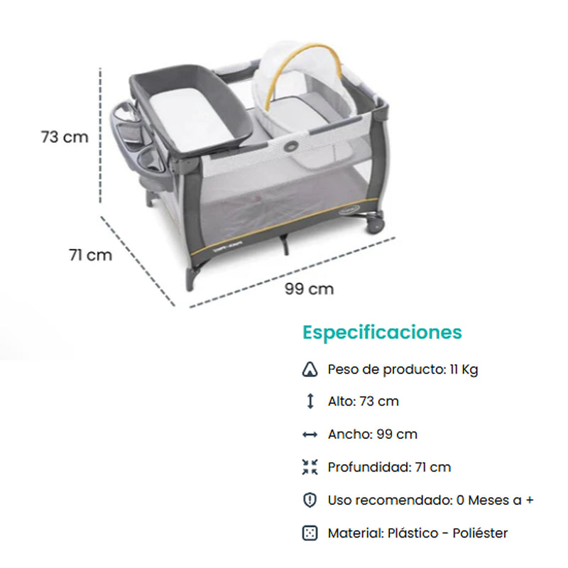 Cuna Graco Pack and Play Care Suite Wells con Moisés y Corral
