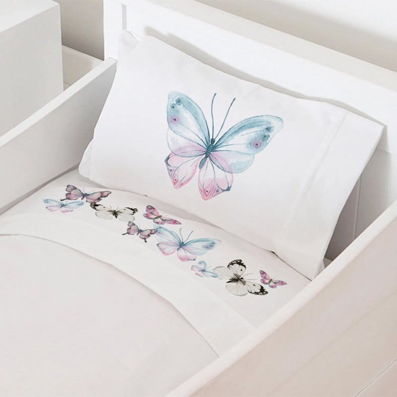 Juego de Sábanas Pack & Play -  Mariposas Rosadas, Tuyo Print