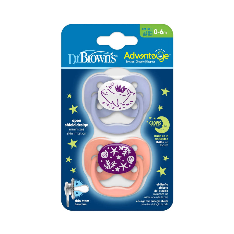 Chupete Advantage Noche, Oceano Coral 0-6M, 2UN, Dr.Brown&