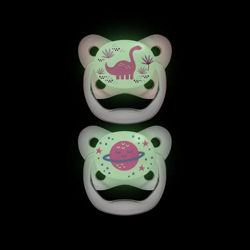 Chupete Prevent Noche Mariposa 6-18M 2UN Rosado
