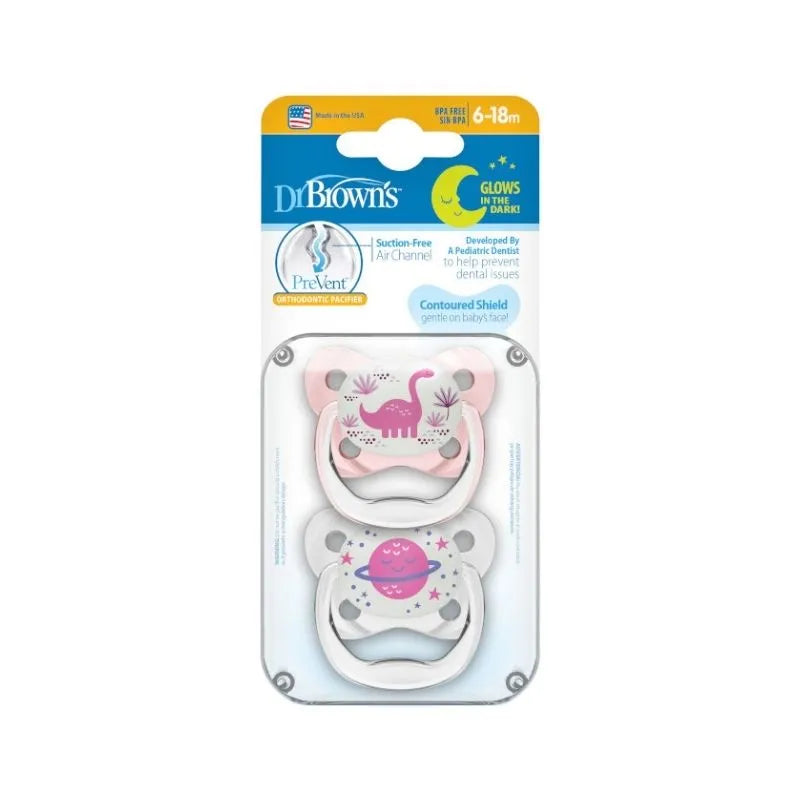 Chupete Prevent Noche Mariposa 6-18M 2UN Rosado