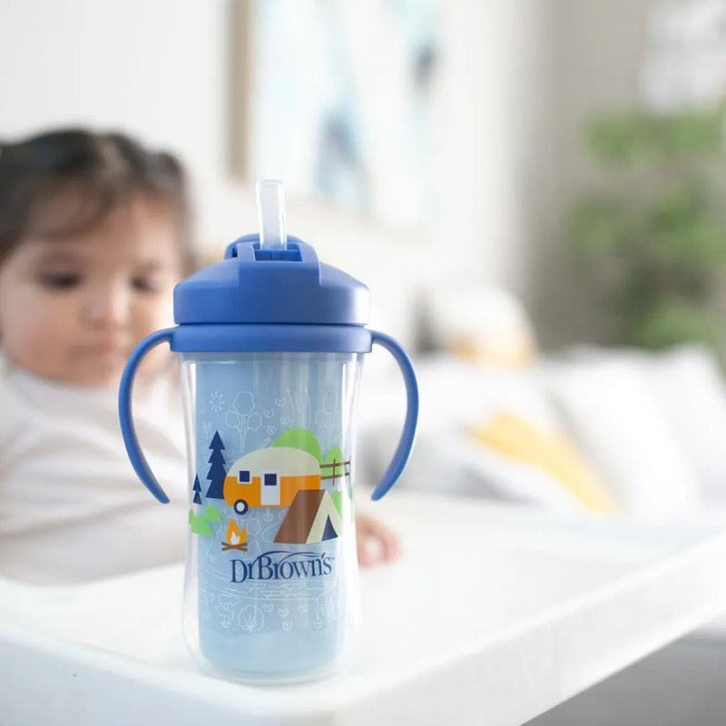 Vaso Térmico con pajita 300ml 12M+ Azul Océano, Dr. Brown&