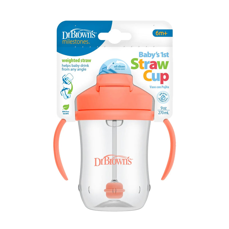 1er Vaso con asas y pajita 270ml 6M+ Coral, Dr. Brown&