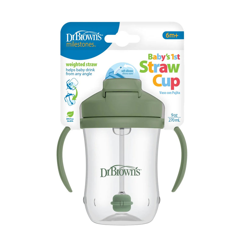 1er Vaso con asas y pajita 270ml 6M+ Verde, Dr. Brown&