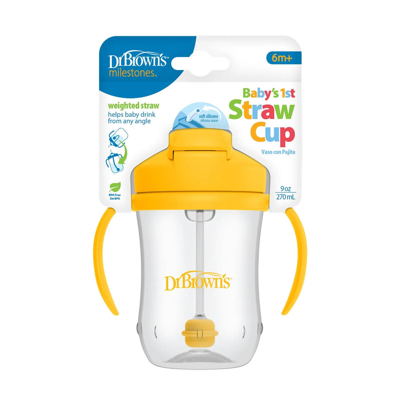 1er Vaso con asas y pajita 270ml 6M+ Amarillo Vintage