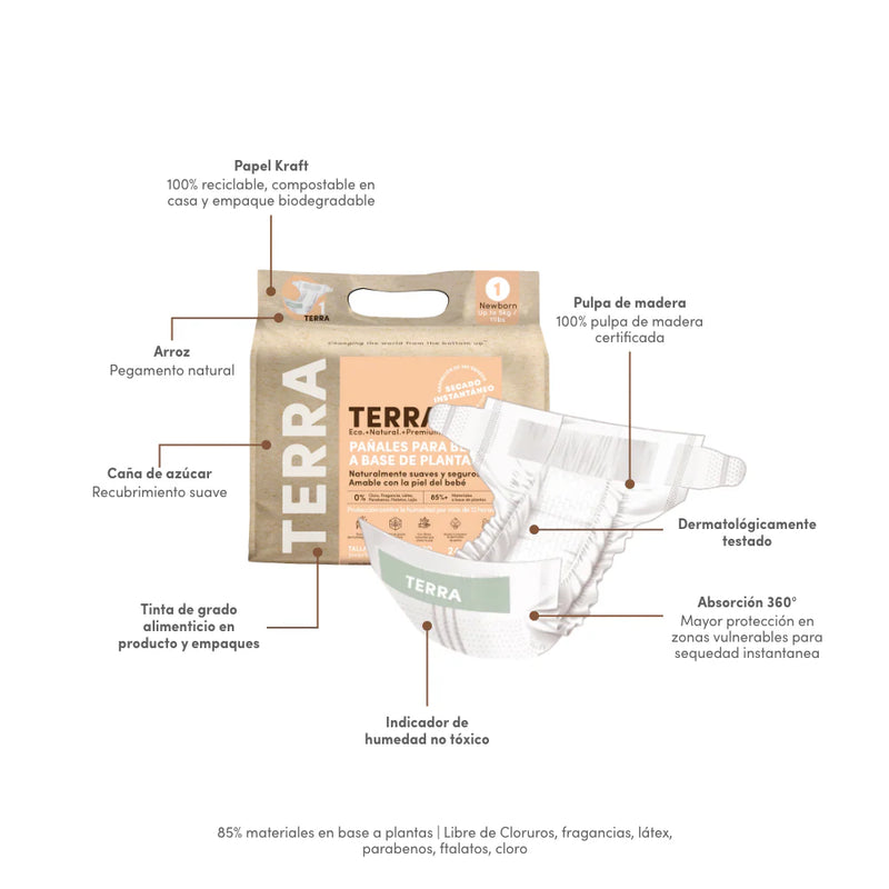 Pañales Terra Biodegradables Talla P 22 uns