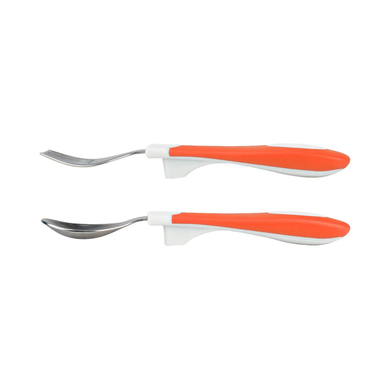 Set Tenedor y Cuchara agarre suave 12M+, Coral/Blanco