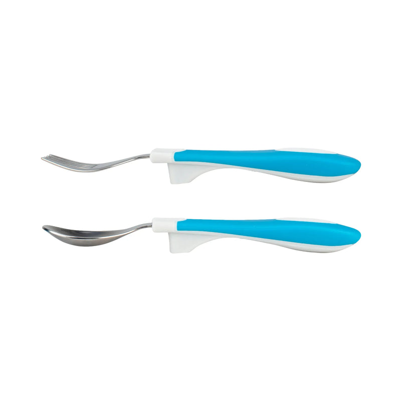 Set Tenedor y Cuchara agrarre suave 12M+, Azul/Blanco, Dr.Brown&