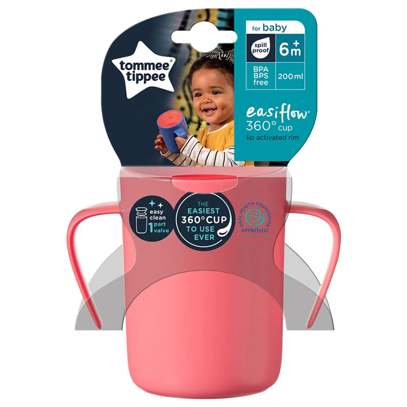 Vaso Trainer Easi-Flow 360° con Asas (6 meses +) 200ml. Color Rosa, Tommee Tippee