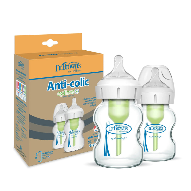 Pack 2 Mamaderas Anticólico Boca Ancha Vidrio 150ml, Dr.Brown&