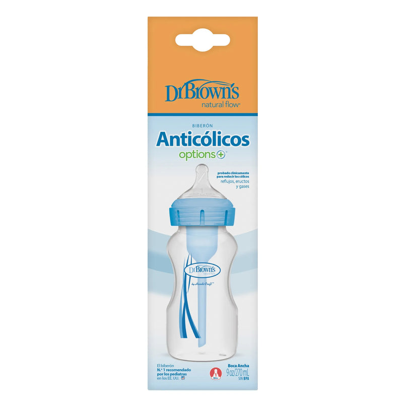 Mamadera Anticólico Boca Ancha 270ml Azul, Dr.Brown&