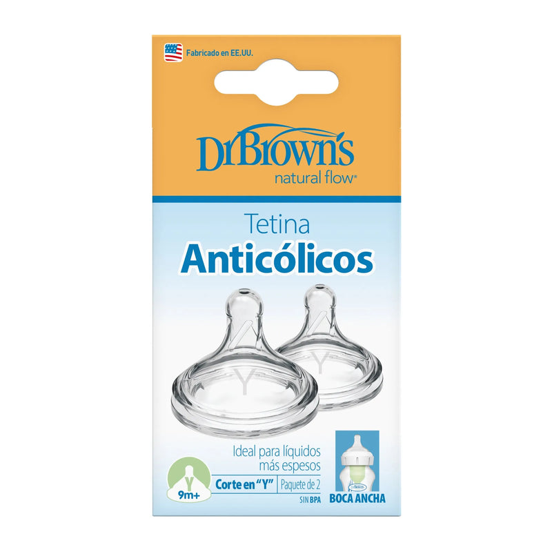 Tetina Anticólico Boca Ancha 2UN 9M+ Corte "Y" (Líquidos más espesos), Dr.Brown&
