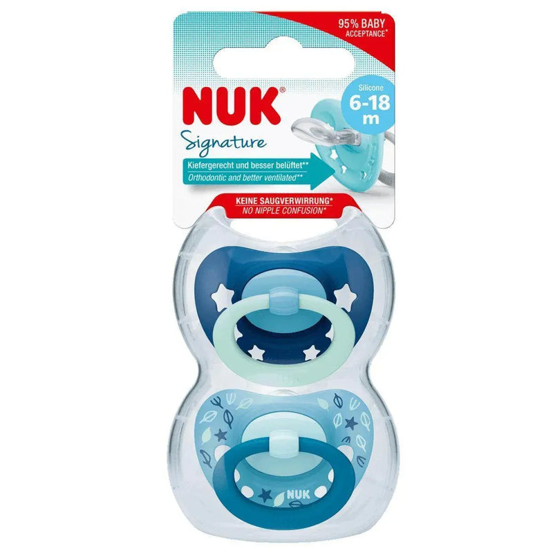 Chupete 2 Unidades Nuk Silicona Signature Azul Etapa 2 (6 - 18 Meses) - Kidsclub