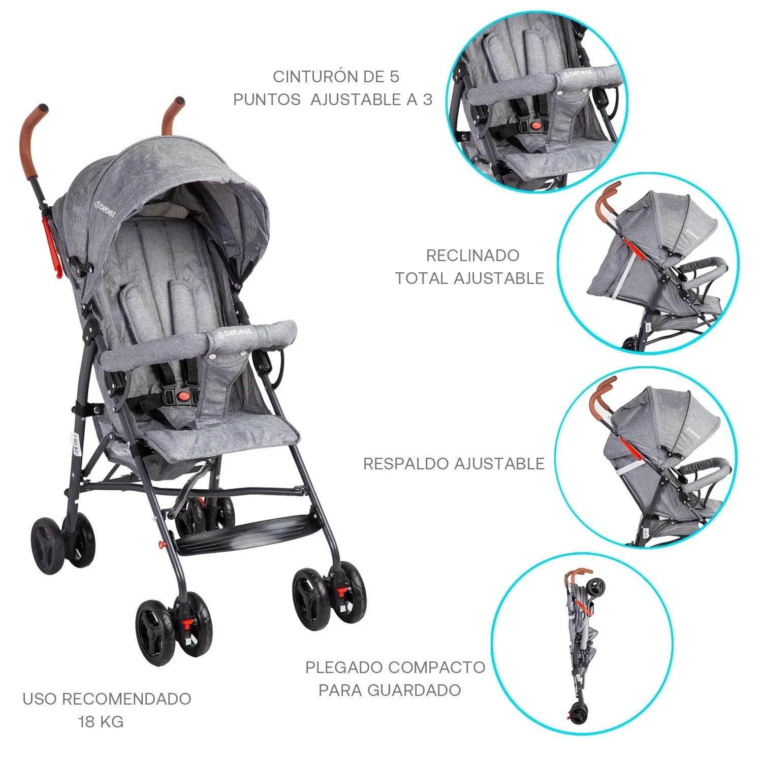 Coche Paragua 5126 Gris, Bebesit - Kidsclub