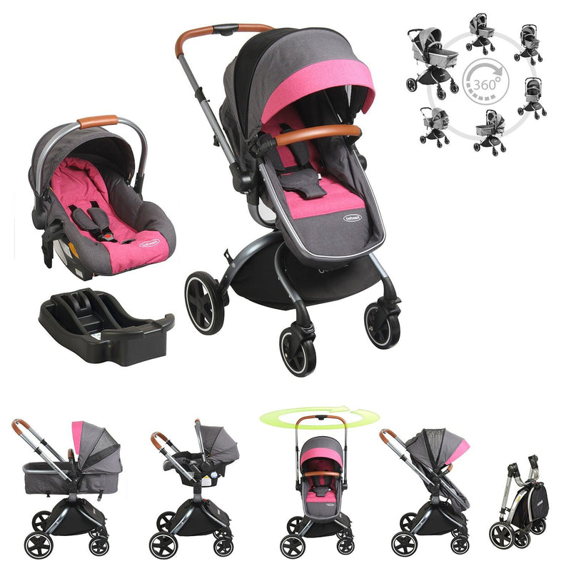 Coche Travel System Deluxe 360° Rosado - KIDSCLUB Tienda ONLINE