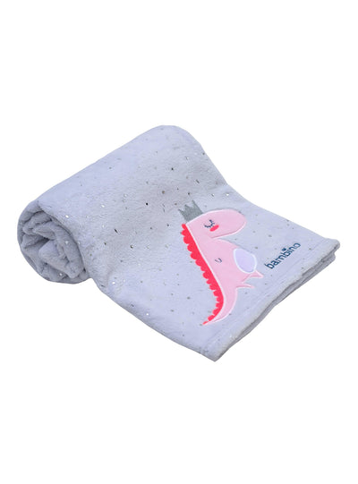 Frazada De Coral Plush Bambino Dinosaurio Gris - KIDSCLUB Tienda ONLINE