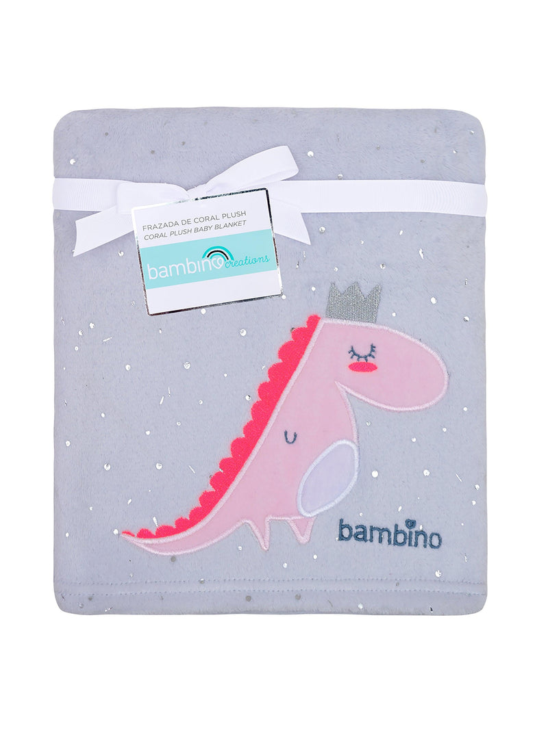 Frazada De Coral Plush Bambino Dinosaurio Gris - KIDSCLUB Tienda ONLINE