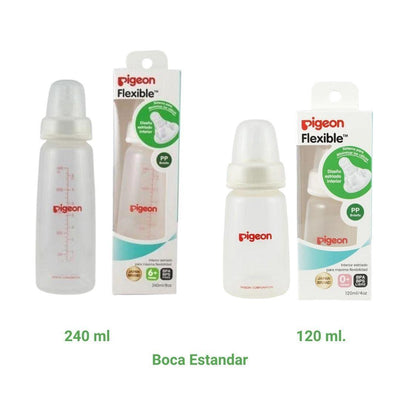 MAMADERA DE PLASTICO PIGEON FLEXIBLE BOCA ESTANDAR 120 ML ("S"). Y 240 ML.("Y") - KIDSCLUB Tienda ONLINE