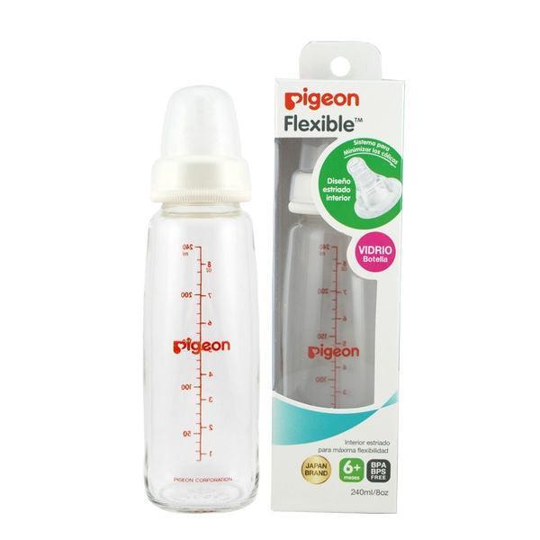 MAMADERA DE VIDRIO PIGEON FLEXIBLE 50ML. / 120 ML. /240ml. Para bebés 0m+ (recién nacidos) 0m+(primeros meses) y 6m+ - KIDSCLUB Tienda ONLINE