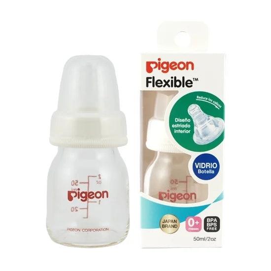 MAMADERA DE VIDRIO PIGEON FLEXIBLE 50ML. / 120 ML. /240ml. Para bebés 0m+ (recién nacidos) 0m+(primeros meses) y 6m+ - KIDSCLUB Tienda ONLINE