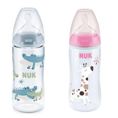 MAMADERA FIRST CHOICE 300 ML CON SENSOR DE TEMPERATURA (Rosado y Azul) - KIDSCLUB Tienda ONLINE