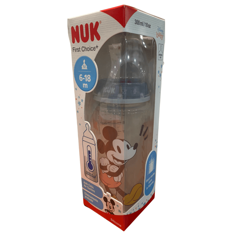 Mamadera MICKEY FIRST CHOICE NUK 300 ML Sensor de temperatura. 6 meses + - KIDSCLUB Tienda ONLINE