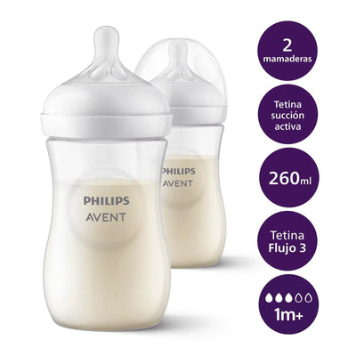 Mamadera Natural Response Pack 2 und 260ml Traslucida SCY903/02, Avent - KIDSCLUB Tienda ONLINE