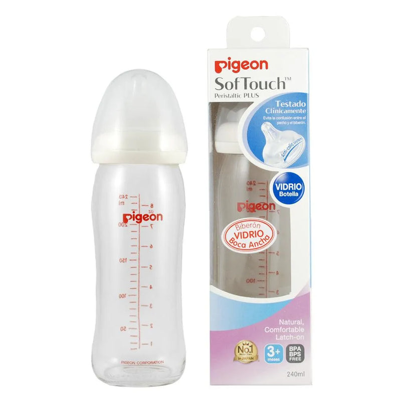 Mamadera Pigeon VIDRIO SOFT TOUCH 240 ml. 3-18 meses. - KIDSCLUB Tienda ONLINE