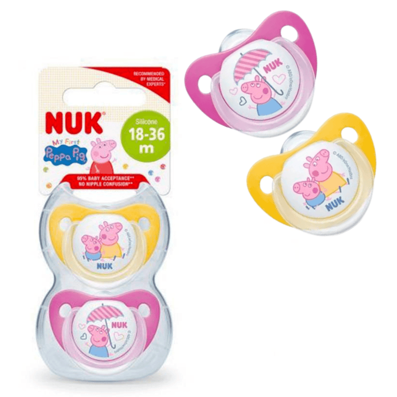 NUK Chupetes Peppa Pig, ETAPA · 18-36 meses (pack 2 unidades) Rosado / Azul - KIDSCLUB Tienda ONLINE