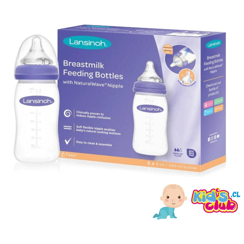 PACK 3 MAMADERAS LANSINOH 240 ML. FLUJO MEDIO - KIDSCLUB Tienda ONLINE