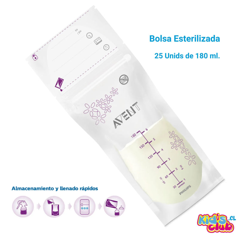 Pack Bolsas almacenamiento AVENT leche materna 25 unidades (SCF603/25) - KIDSCLUB Tienda ONLINE