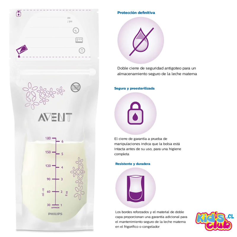 Pack Bolsas almacenamiento AVENT leche materna 25 unidades (SCF603/25) - KIDSCLUB Tienda ONLINE