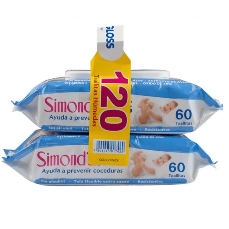 PACK TOALLA HUMEDA SIMONDS GLOSS 2X60 Uds. - KIDSCLUB Tienda ONLINE