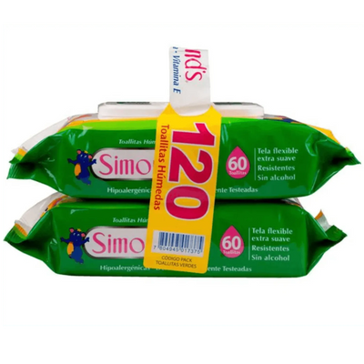 PACK TOALLA HUMEDA SIMONDS VERDE ALOE PACK 2X60 Uds. - KIDSCLUB Tienda ONLINE