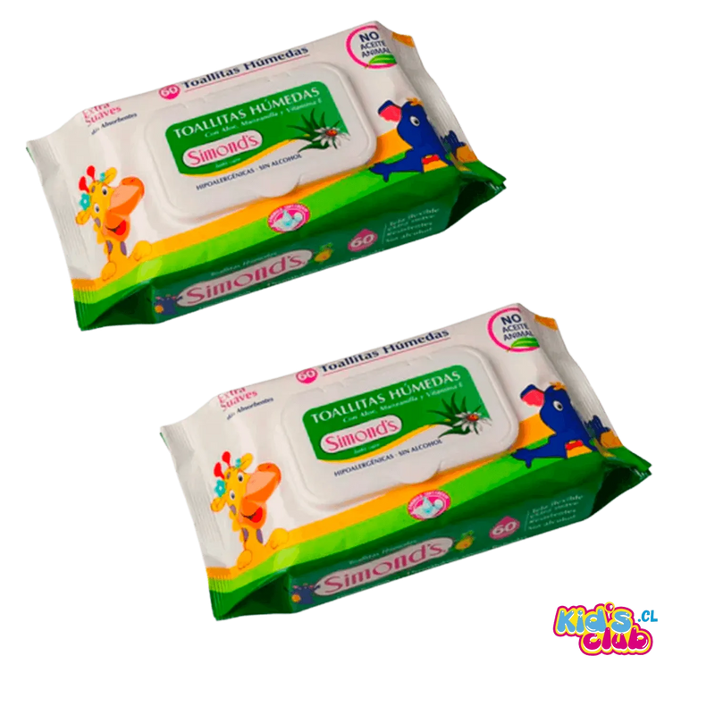 PACK TOALLA HUMEDA SIMONDS VERDE ALOE PACK 2X60 Uds. - KIDSCLUB Tienda ONLINE