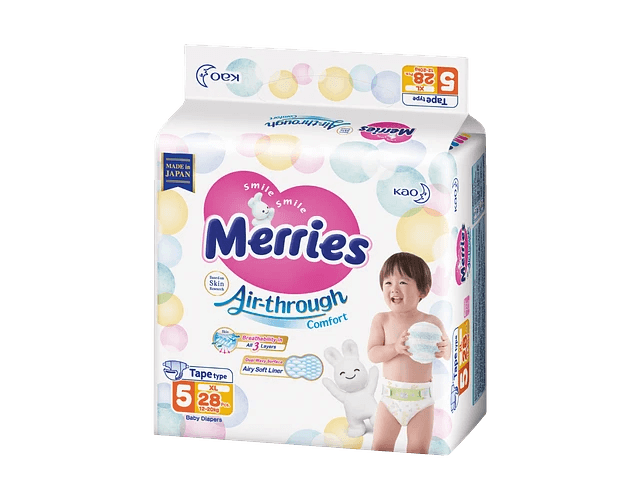 Pañales con Velcro Talla XL (12 A 20 Kg.) 28 uds., Merries - KIDSCLUB Tienda ONLINE