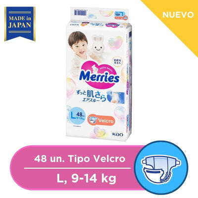 Pañales Velcro Super Jumbo Talla L 48 un, Merries - KIDSCLUB Tienda ONLINE