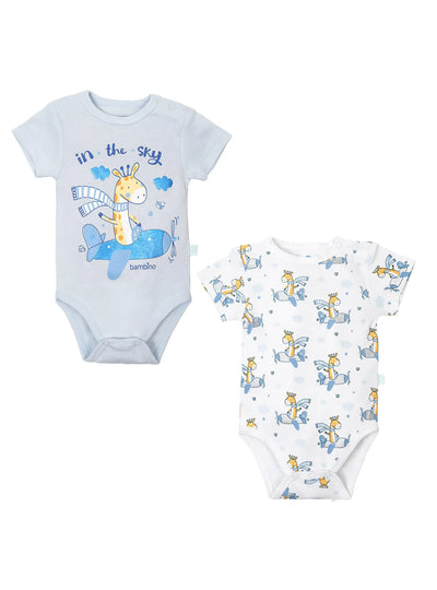 Set 2 Body Manga Corta Celeste Jirafa Niño 0-3m - KIDSCLUB Tienda ONLINE