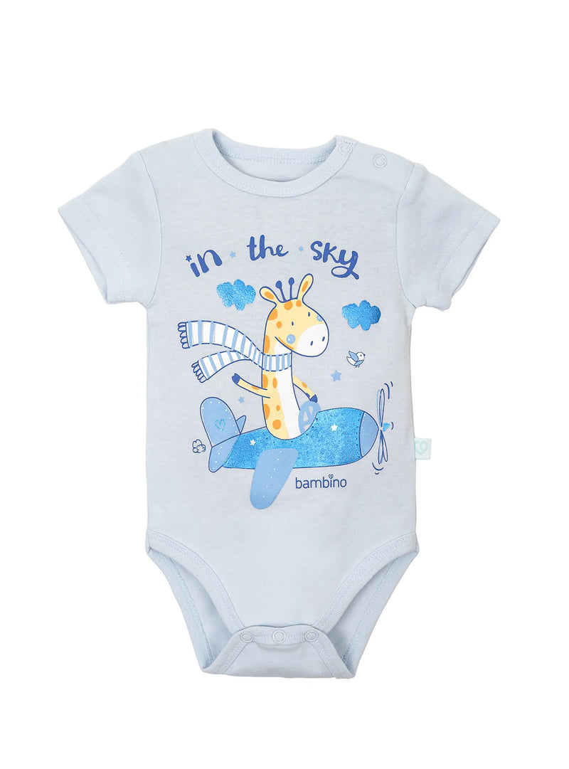 Set 2 Body Manga Corta Celeste Jirafa Niño 0-3m - KIDSCLUB Tienda ONLINE