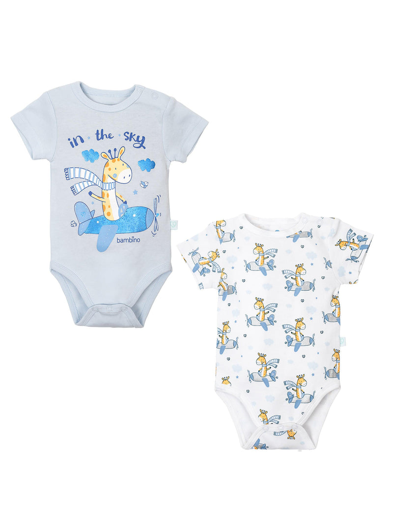 Set 2 Body Manga Corta Celeste Jirafa Niño 12-18m - KIDSCLUB Tienda ONLINE