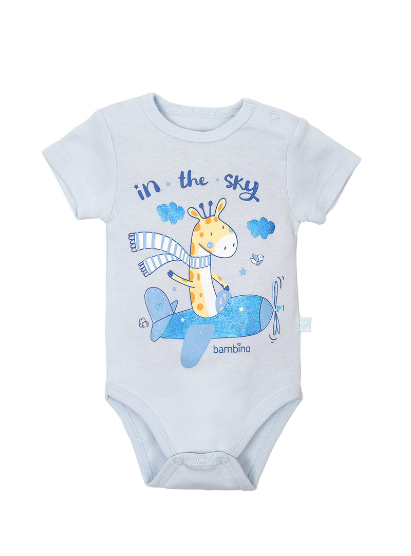 Set 2 Body Manga Corta Celeste Jirafa Niño 12-18m - KIDSCLUB Tienda ONLINE