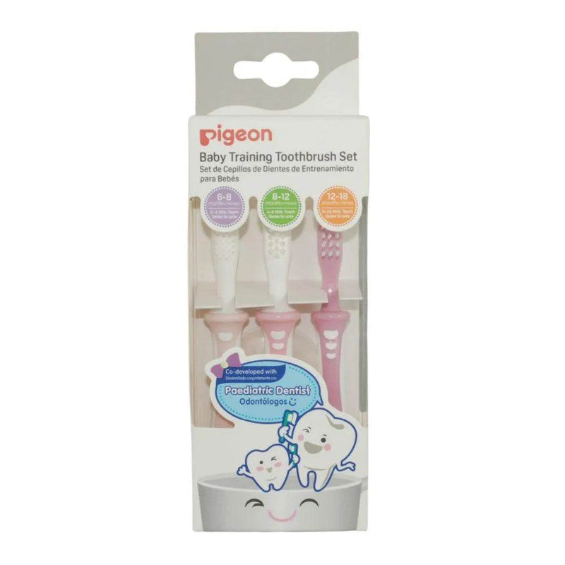 Set 3 Cepillos dentales aprendizaje 3 Etapas Rosado, Pigeon - KIDSCLUB Tienda ONLINE