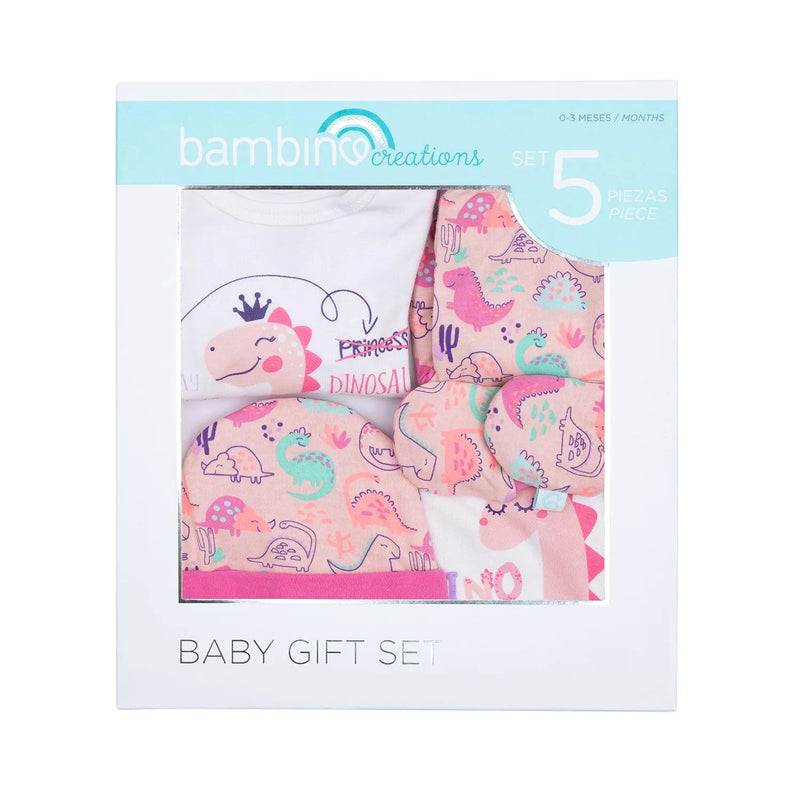 Set 5 Piezas Baby Gift Bambino Creations Dinosaurio Fucsia - KIDSCLUB Tienda ONLINE